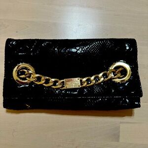 Michael Kors Leather Snakeskin Style Clutch with Gold Chain